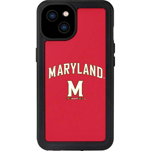 University of Maryland Collegiate Text Red iPhone 15 Plus Waterproof Case